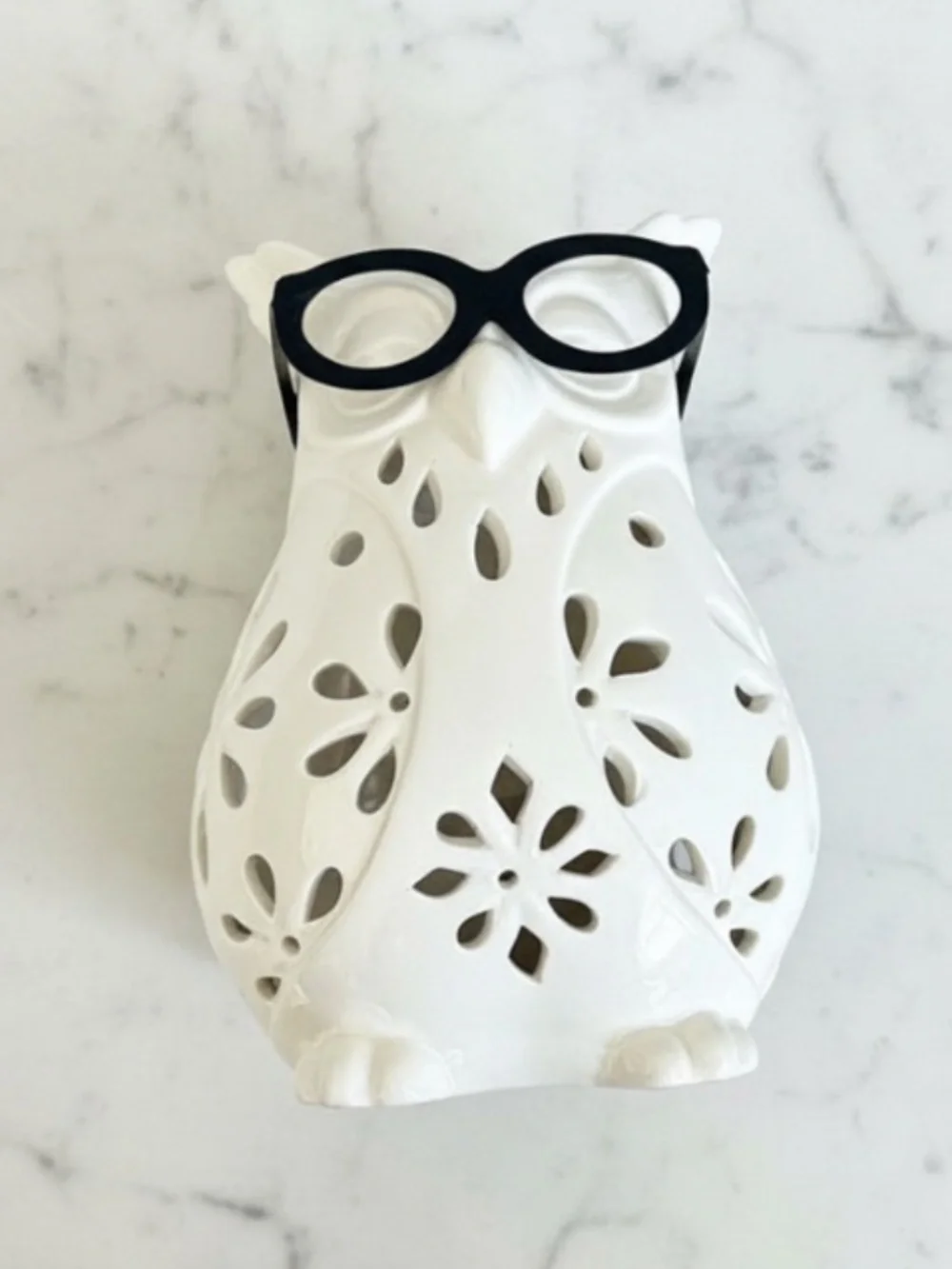 White Ceramic Owl Candle Holder